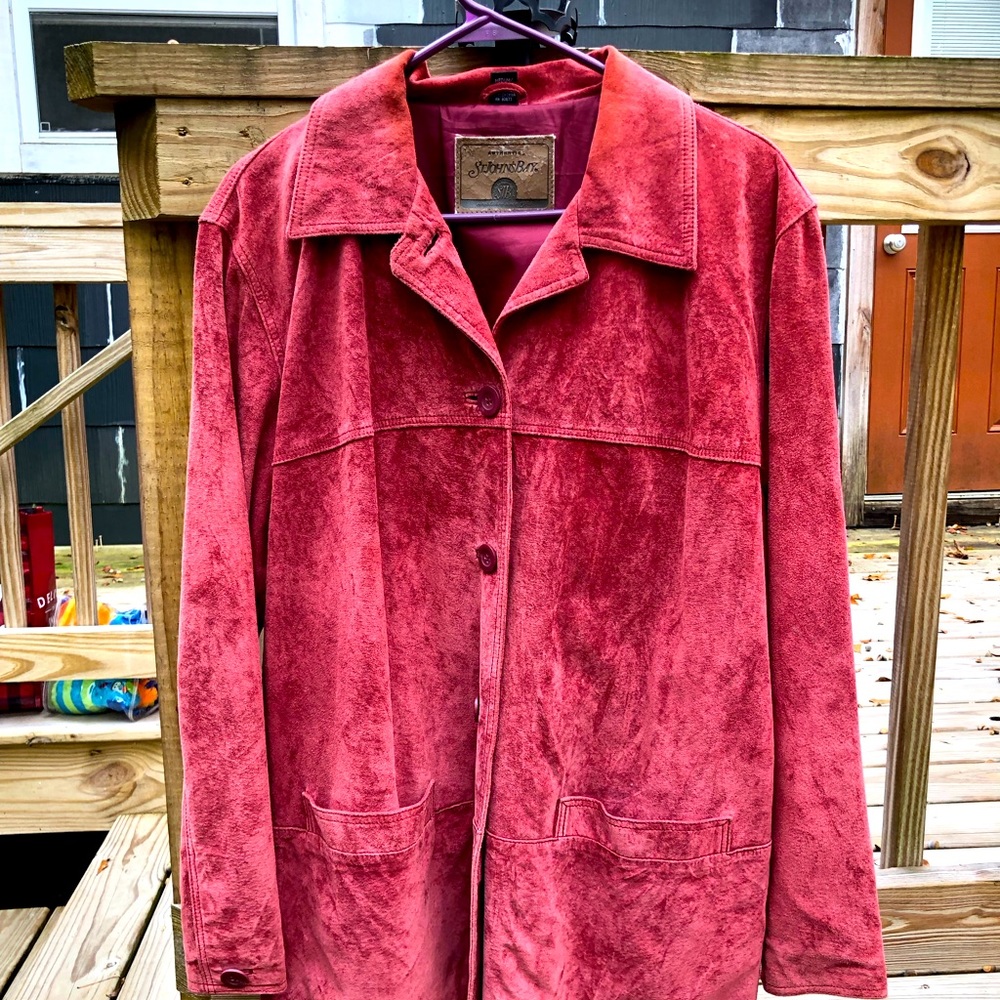 Nubuck/Suede. Red Washable Suede Jacket perfect for Fall/Winter